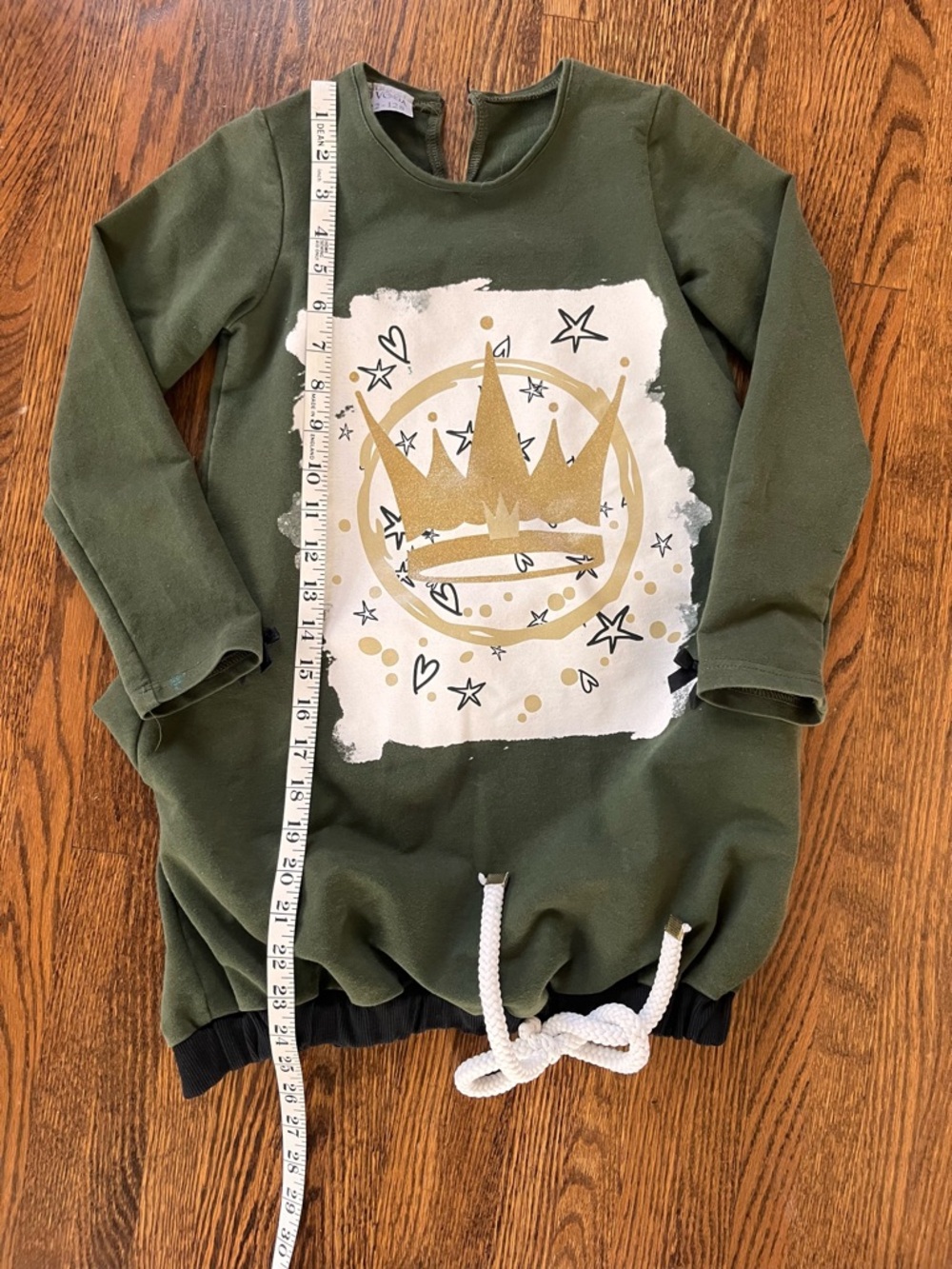 6-8 Kids Olive Green Crown Graphic Tunic Shirt Dress